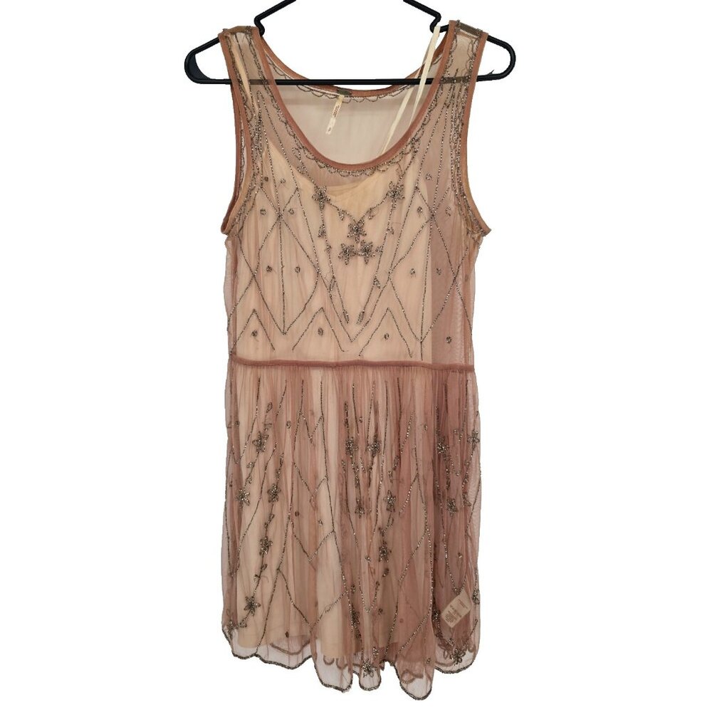 Free People Tan Ruffled Tiered Mini Dress